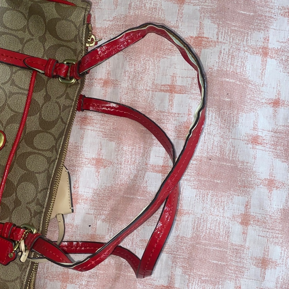 Coach Brown and Red Signature Tote - Picture 10 of 11